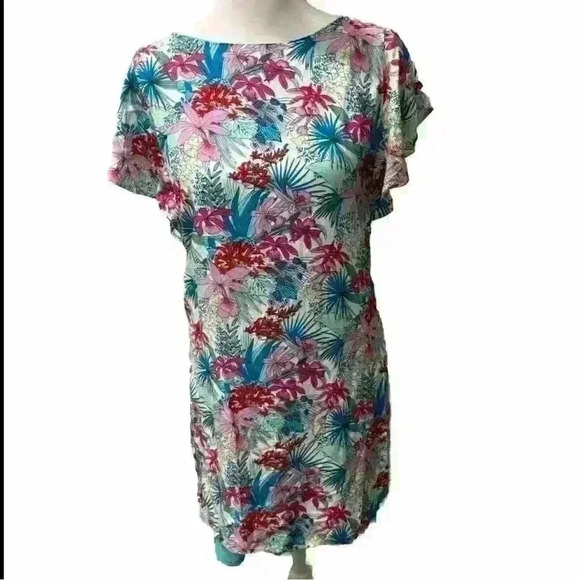 Mabel Anthropologie Tropical Ruffle Short Sleeve Floral Dress EUC - Picture 1 of 6